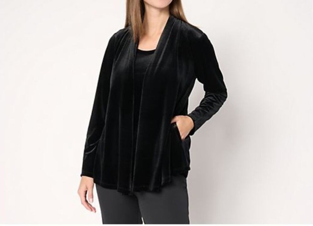Susan Graver Size Black Size Petite M Velvet Cardigan & Tank Set A711475 NWOT